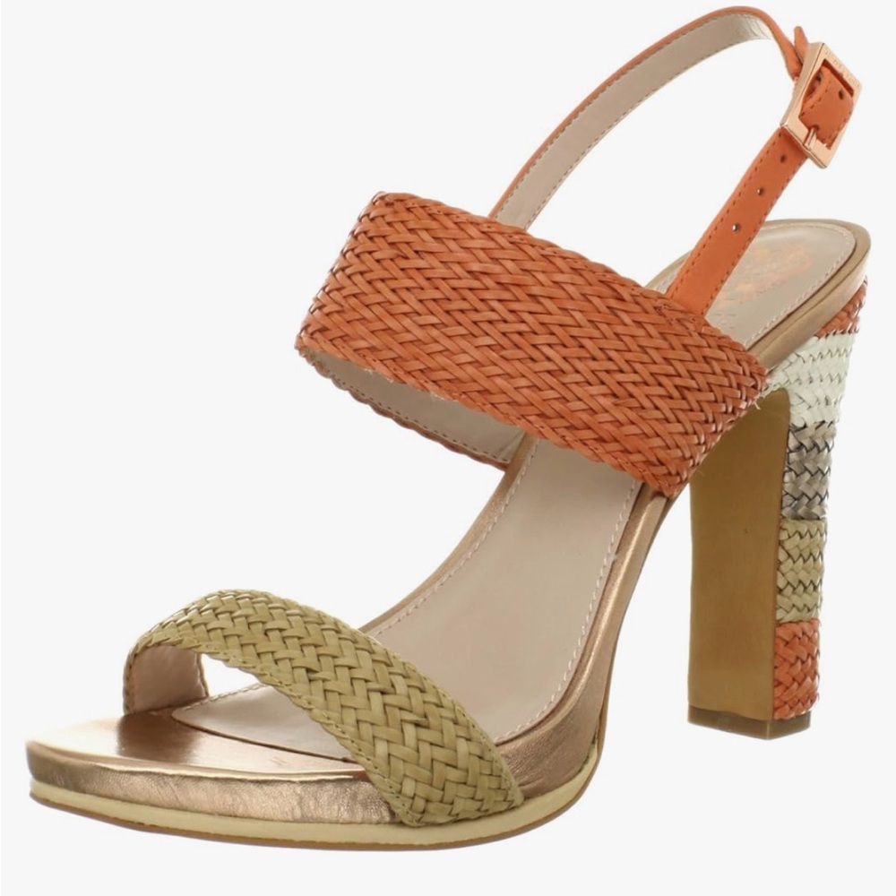 Vince Camuto heels woven soft calf ocean coral combo. NWT